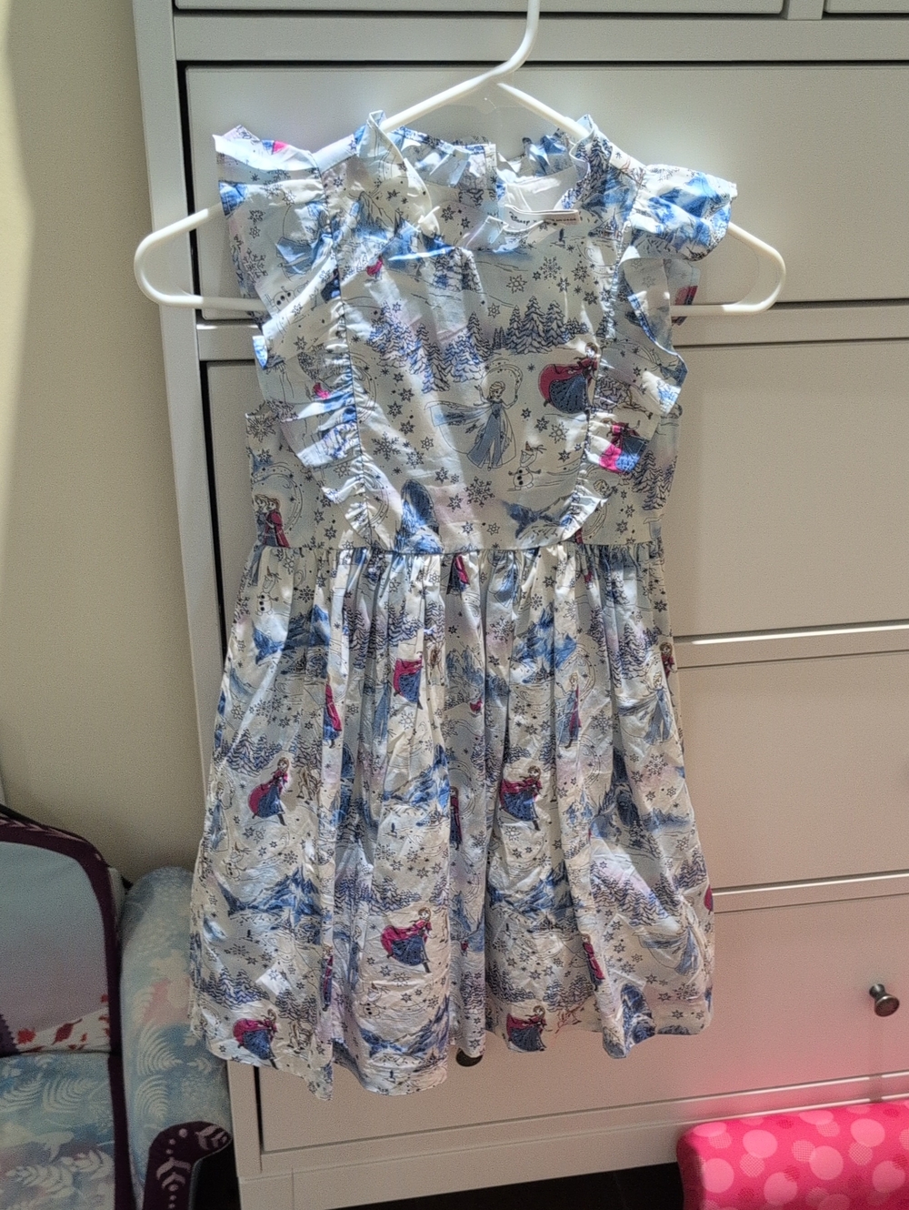Janie and Jack Blue & White Frozen-Themed Ruffle Dress